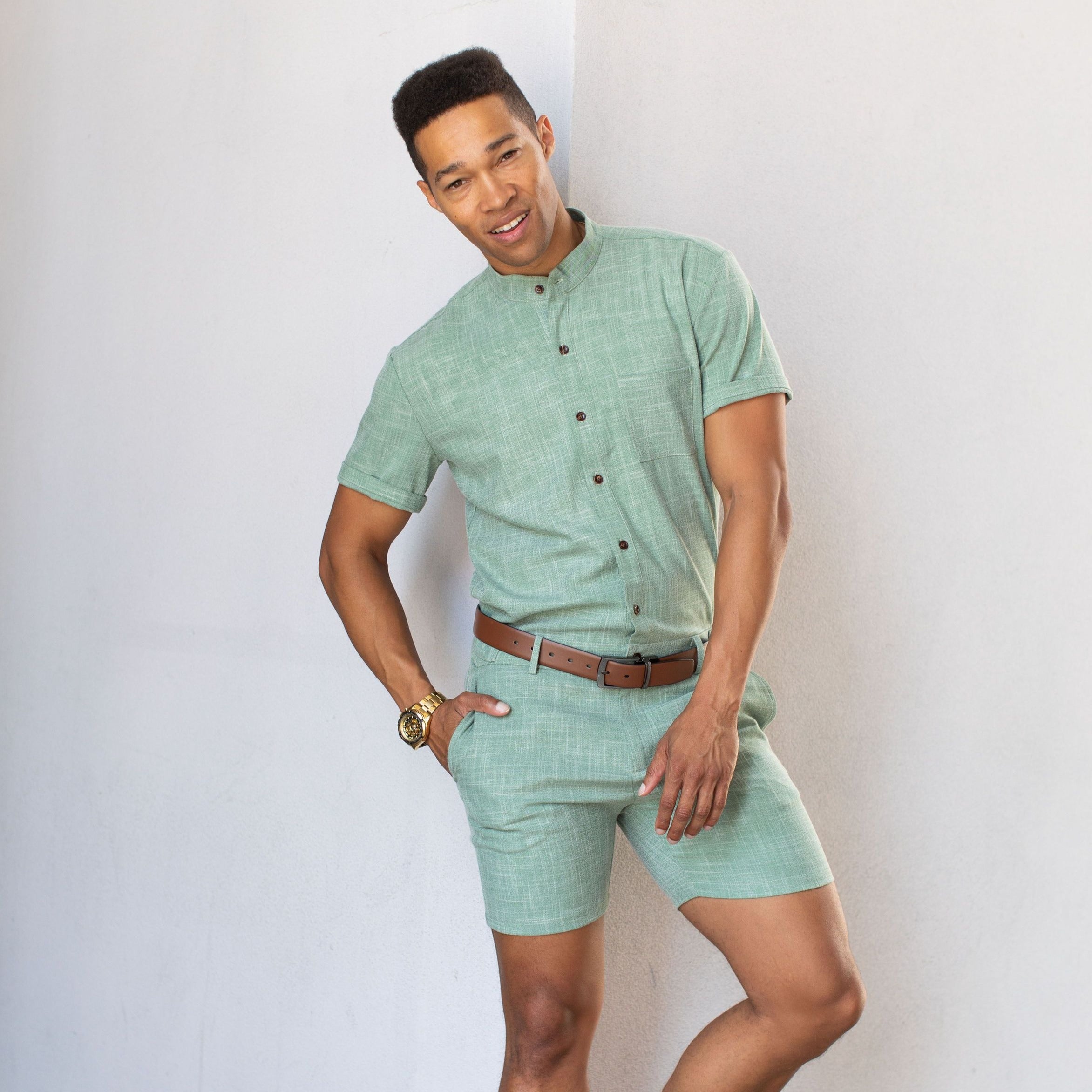 Green Chambray Romper - Clearance - S