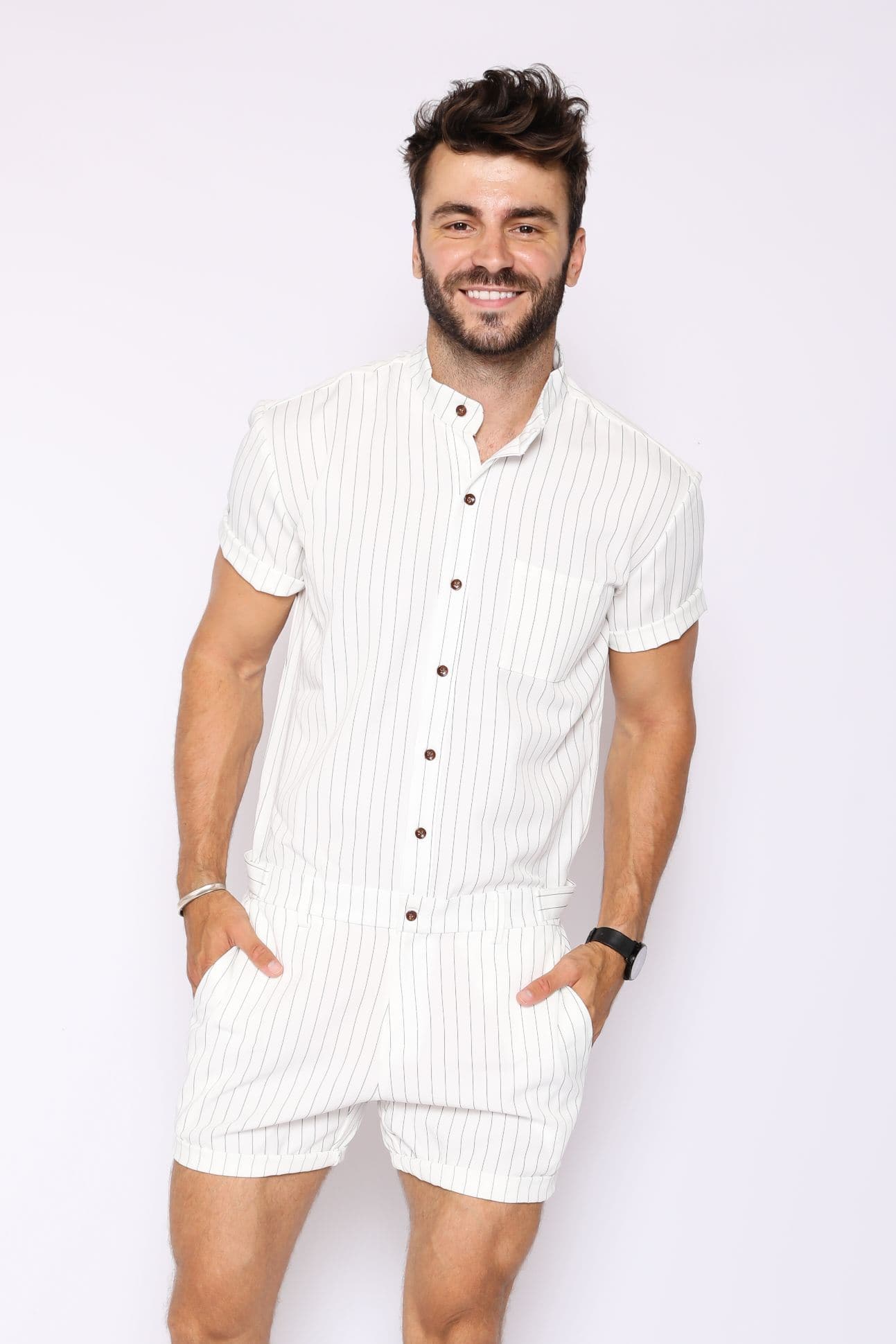 White Chateaux Romper - RomperJack, Mens Jumpsuit - Male Romper