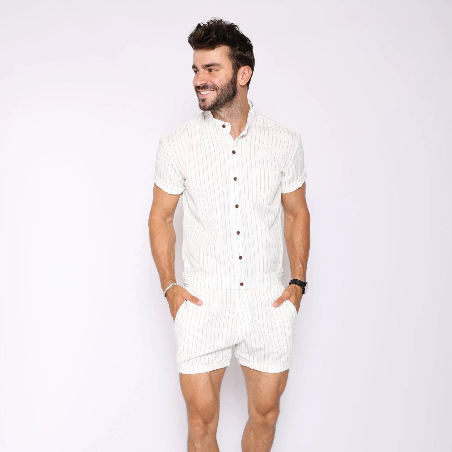 White Chateaux Romper - RomperJack, Mens Jumpsuit - Male Romper