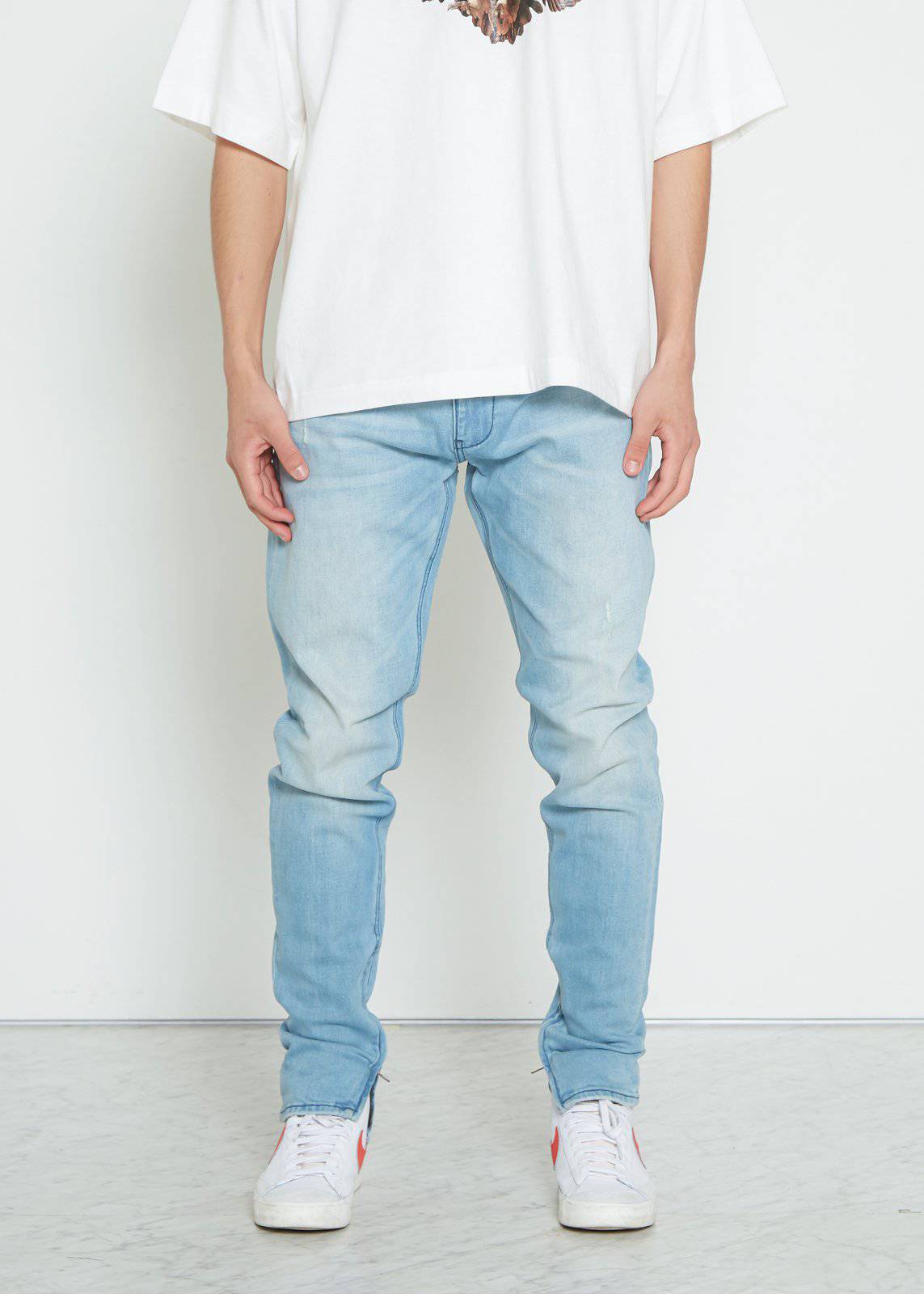 Men's Side Zip Slim Fit Denim in Light Blue Wash - Konus Brand  