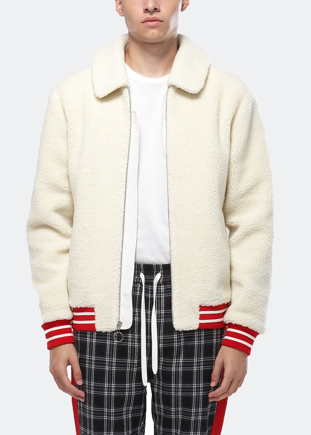 Konus Men's Sherpa Zipup Jacket in Off White  