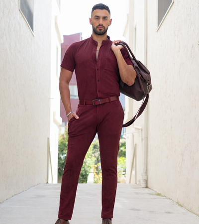 Maroon Suede Jumpsuit
