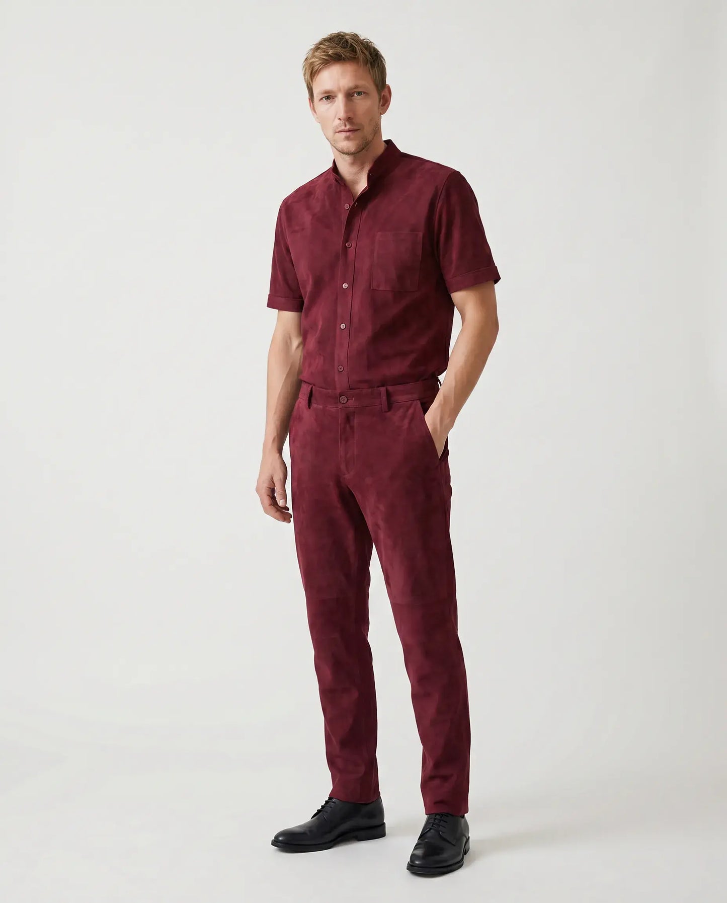 Maroon Suede Jumpsuit  