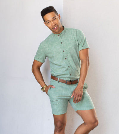 Green Chambray Romper - Clearance - S