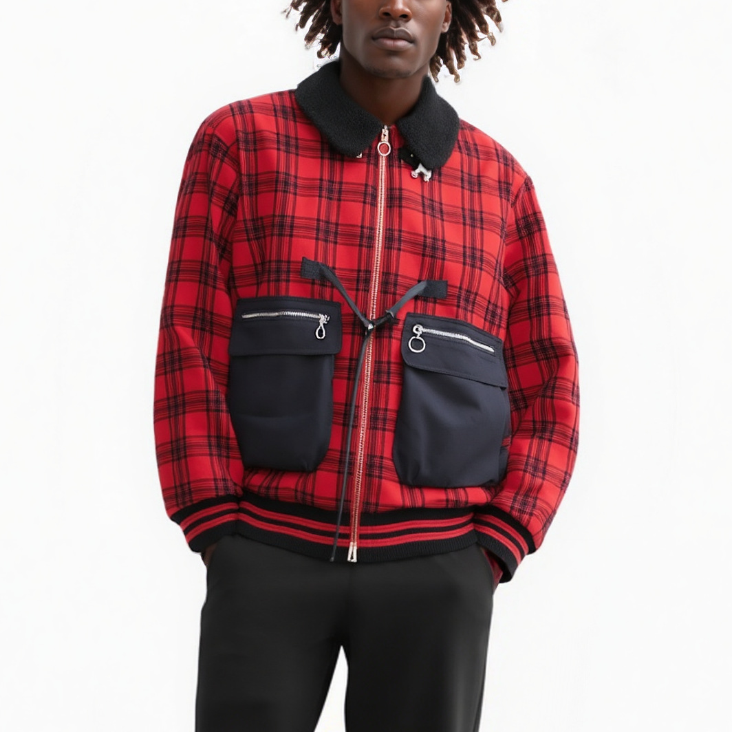 Men's Sherpa Collar MA2 Bomber Jacket in Red - Konus Brand  