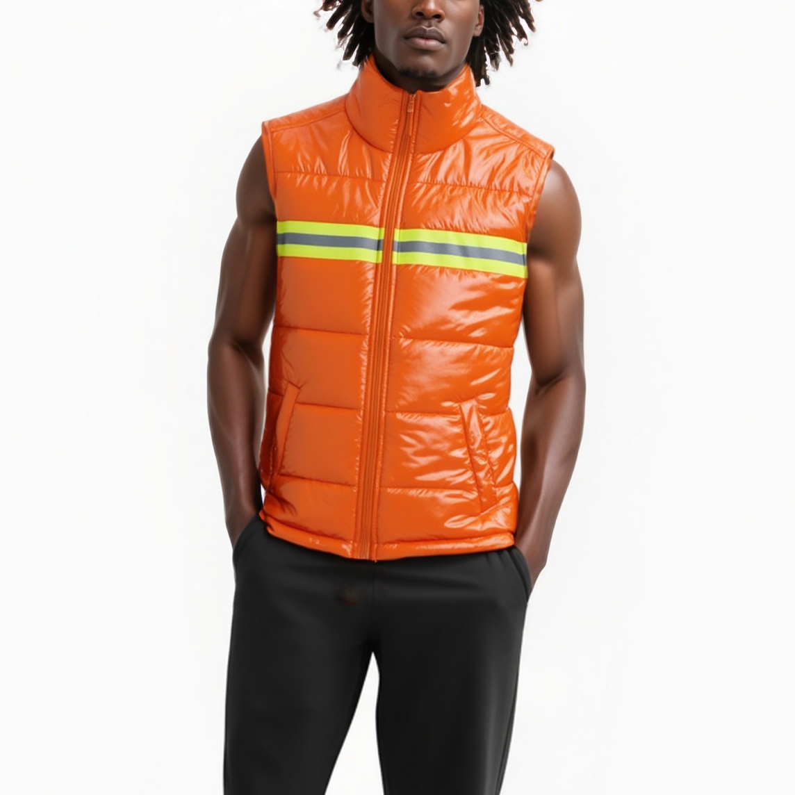 Men's Zip-Up Puffer Vest in Orange - Konus  