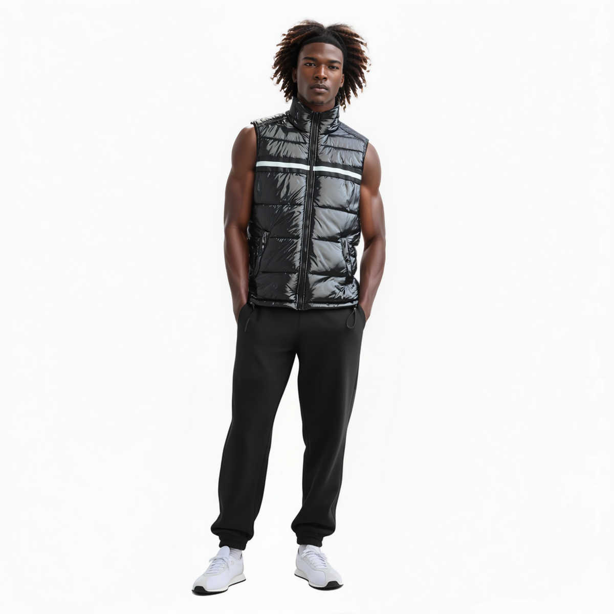 Men's Zip-Up Puffer Vest in Black - Konus Brand  