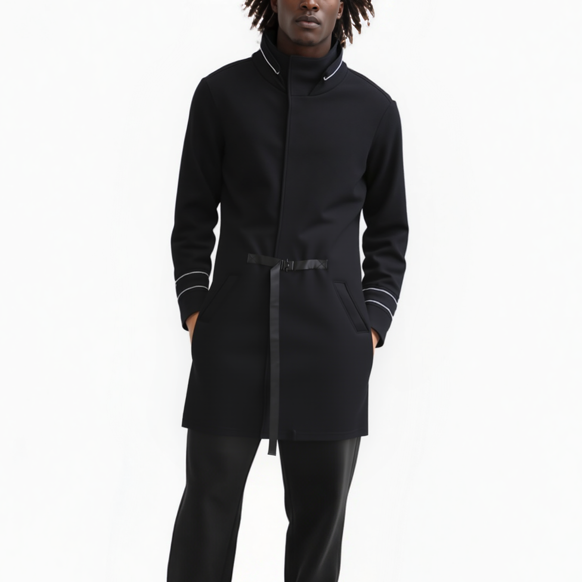 Men's Wool Blend Hooded Coat in Black - Konus Brand  