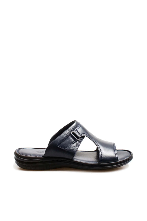 Men’s Navy Leather Cutout Slide Sandals