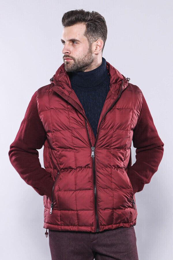 Men’s Burgundy Quilted Hooded Jacket