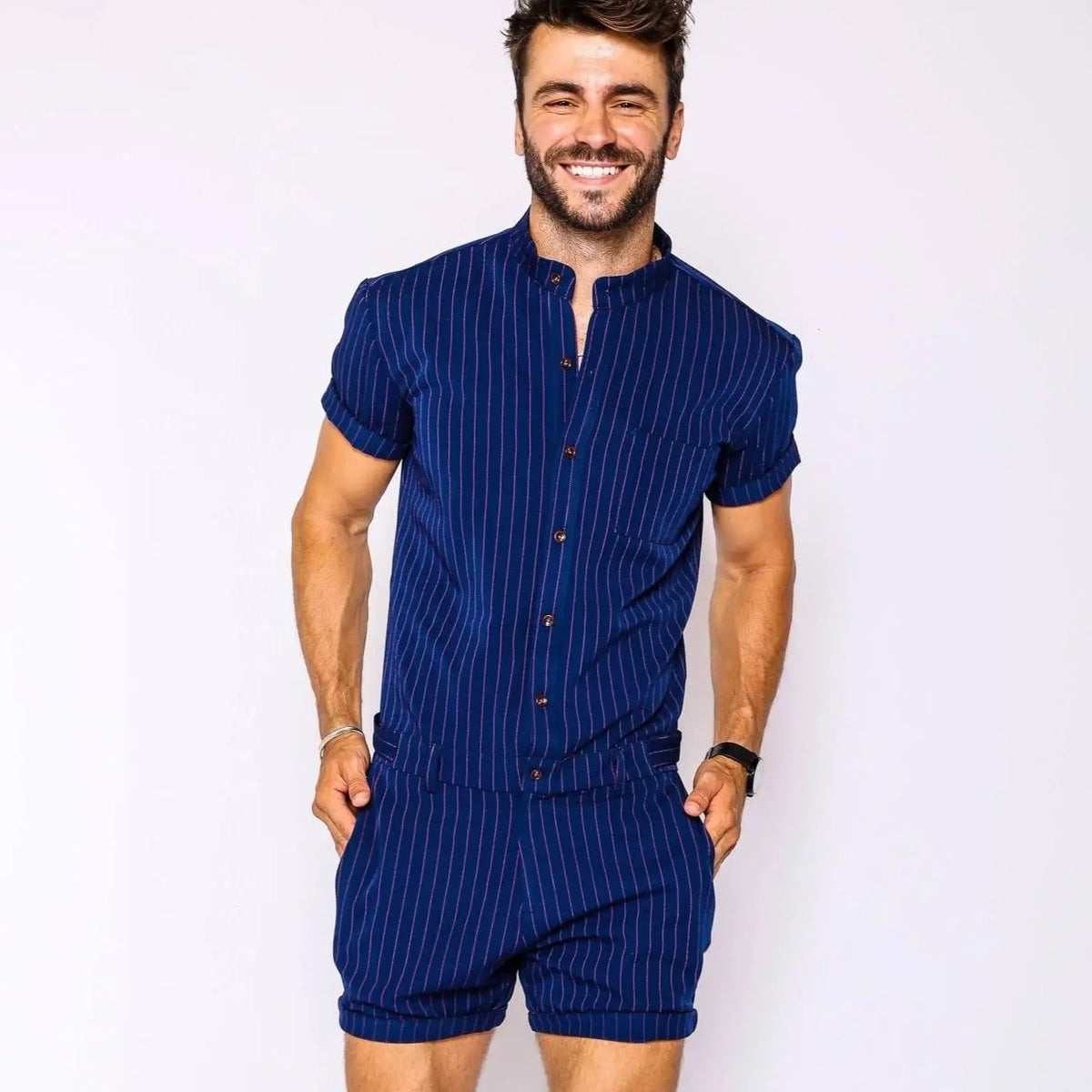 Matching Man Rompers Stylish Navy Romper for Men - Chateaux Collection β RomperJack