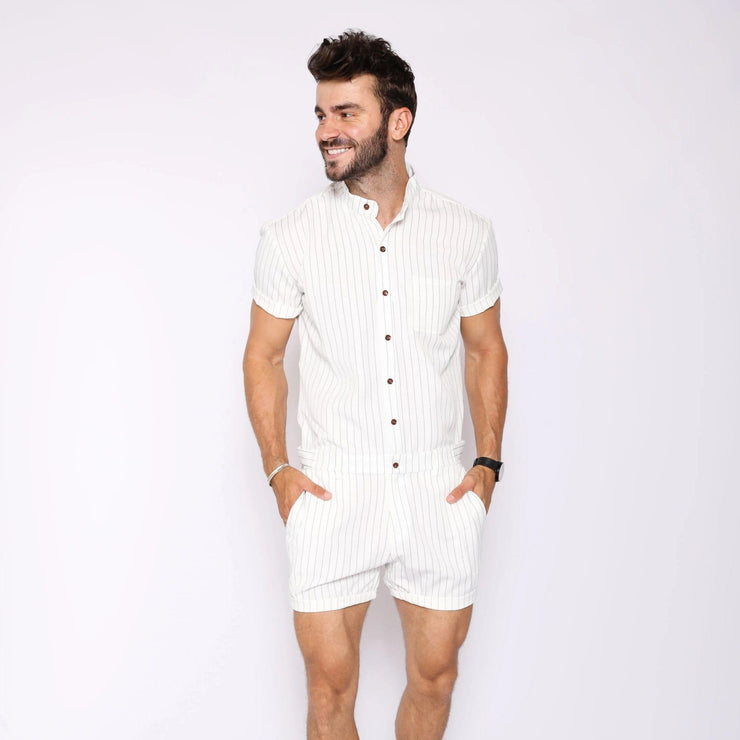 White Chateaux Romper - RomperJack, Mens Jumpsuit - Male Romper