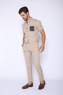 Tan Jacquard Jumpsuit - RomperJack, Mens Jumpsuit - Male Romper